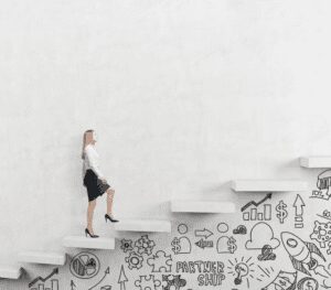 woman walking up the stairs for personal growth