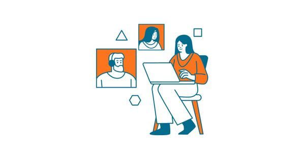 animation of a team of male and female employees working together online using information communication technology