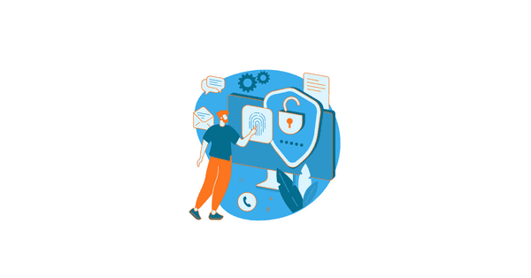 animation of a male inputting his fingerprint on a secured laptop