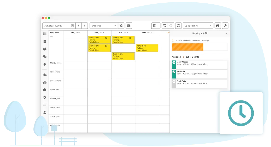 Celayix employee scheduling software showing autofill feature running