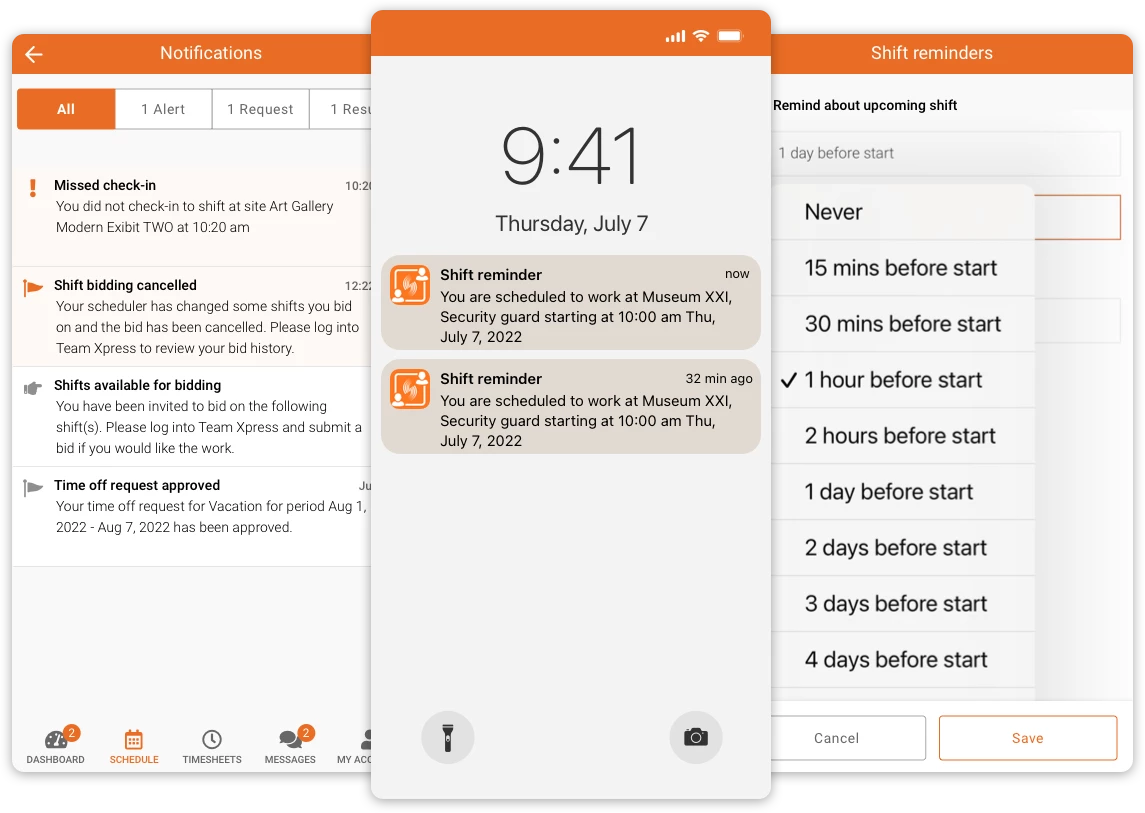 Celayix employee scheduling app showing instant notifications and messaging