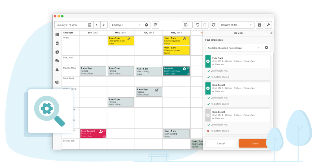 Celayix employee scheduling software showing available staff