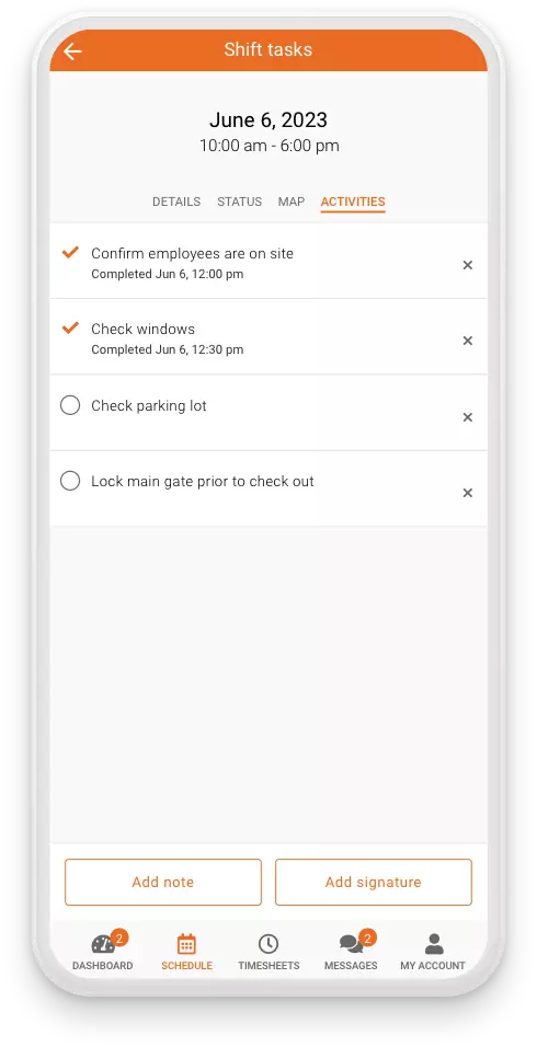 Celayix Mobile showing shift tasks feature