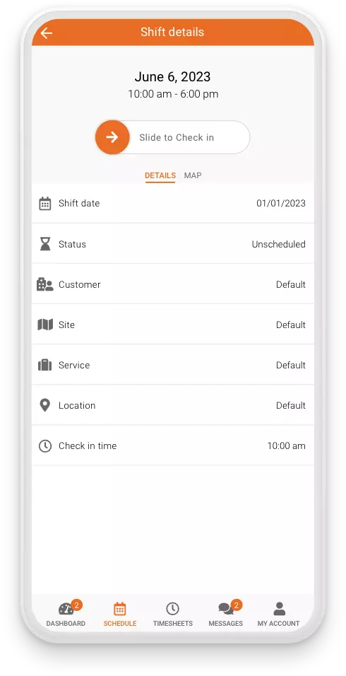 Celayix mobile showing the unscheduled shift feature. 