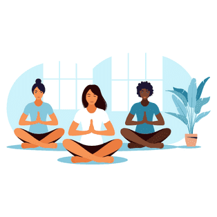 animation of three women meditating to promote employee wellbeing and employee productivity