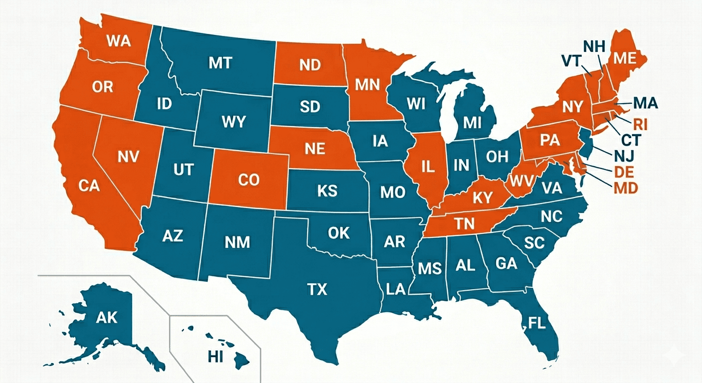 Map of US States with break laws