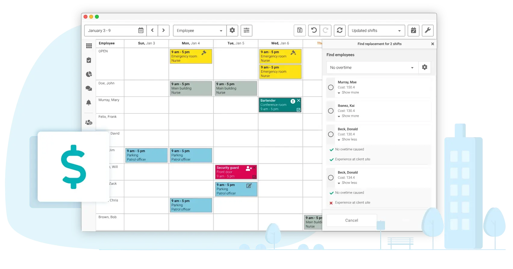 Schedule express-overtime feature screen